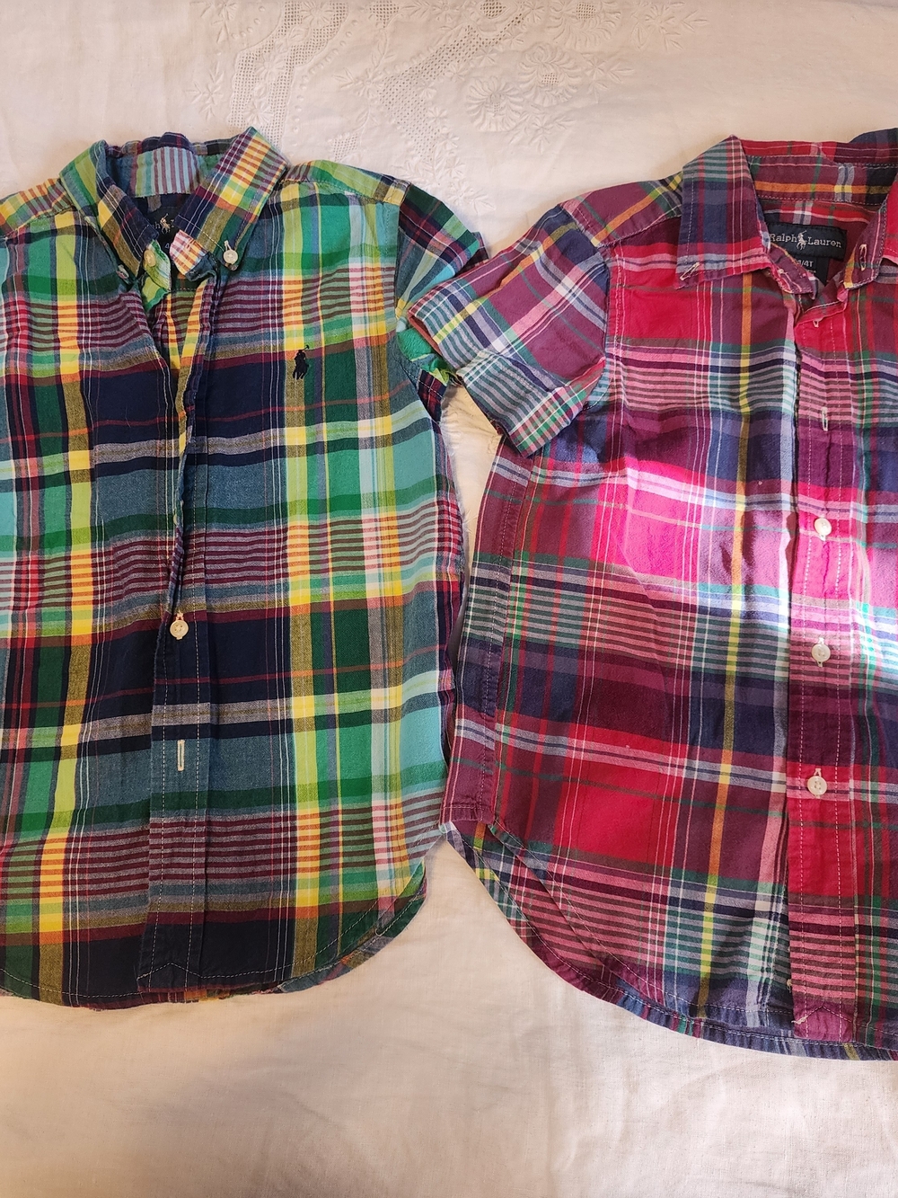 Ralph Lauren Green & Red Plaid Short-Sleeve Button-Down Kids Shirts